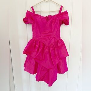 Vintage 1980's Sm/Med Hot Pink Prom Party Dress Rose Flower Taffeta Formal